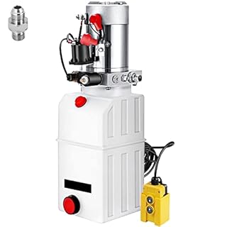 SucceBuy Pompe Hydraulique 12 V 6 L, Pompe Hydraulique Remorque Simple Effet Réservoir Plastique, Démarrage Rapide Débit d'Huile Rapide Aucune Fuite, Remorque Élévateur à Ciseaux