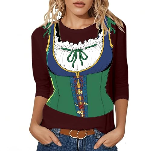 Oktoberfest Womens Shirt Funny Graphic German Shirts 3/4 Sleeve October Festival Costume Oktoberfest Outfits