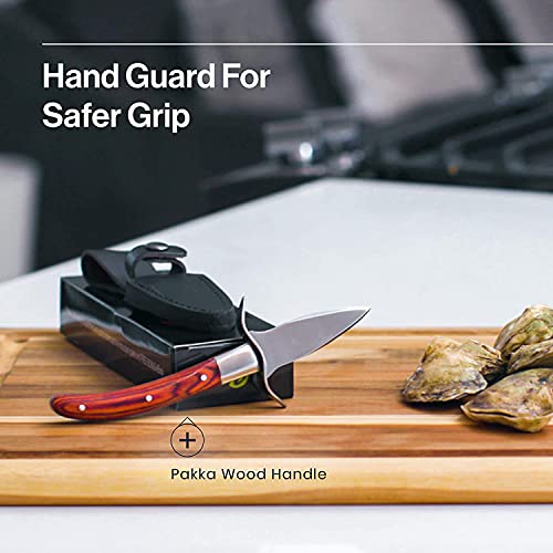 Kaqisen Austernmesser Oyster Knife Set Austernöffner Schnittfeste und Handschuhe für Muscheln Oder Hartkäse Geeignet Holzgriff Edelstahl (Rot, Medio/M)