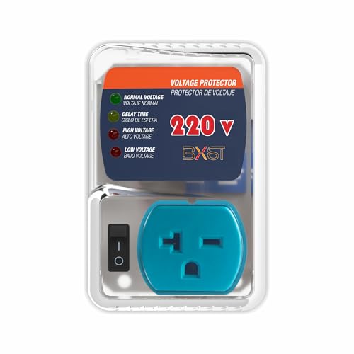 BXST Surge Protector 220V for Refrigerators Single Outlet Voltage Protector 20A 4400W for Home Major Appliances with 3M Delay Adjustable UnderVoltage On/Off Switch140J