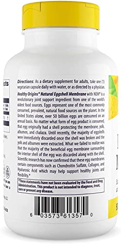 Healthy Origins Eggshell Membrane 500 Mg (Nem, Non-Gmo, Gluten Free, Joint Support), 120 Veggie Caps #TOP2