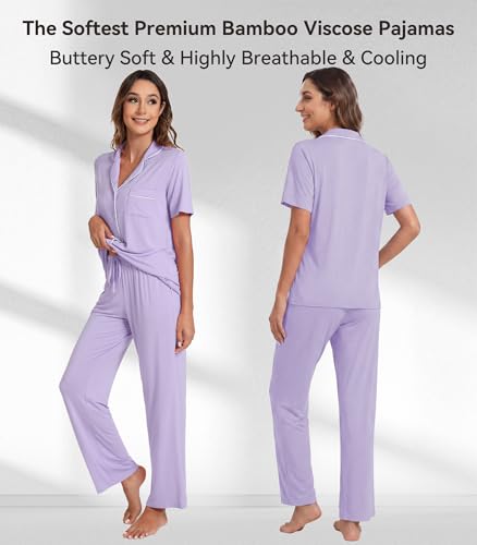 Image of WiWi Viscose from Bamboo Women's Pajamas Set Super Soft Button Down Top and Pants Sleepwear Cooling Pjs S-3X