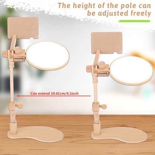 Image of Natural Beech Wood Embroidery Hoop Stand, Adjustable 360 Rotate Cross Stitch Needlepoint Stand Wooden Sitting Embroidery Hoop Frame Holder for DIY Art Craft Sewing Needlework Projects Supplies