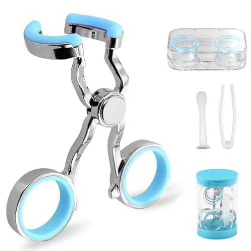 AHRLIC Contact Lens Remover and Applicator Tool Kit, Contact Lens Applicator with Soft Tip, Portable Contact Lens Insertion Tool with Storage Case and Tweezers, Ideal for Beginners and Travel (Blue)
