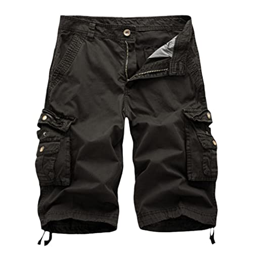 Short cargo d'été homme bermuda coton uni gris profond taille 44 coupe droite