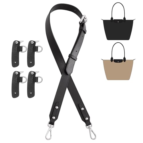Image of Upgraded Purse Strap Replacement Compatible with Longchamp Small Bags, Anti-Slip Leather Bag Straps Conversion Kit, 4 Buckles Handbags Crossbody Shoulder Strap 34-48'' Adjustable for Women(Black)