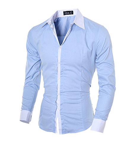 Chemise bleue à manches longues homme slim fit L décontractée