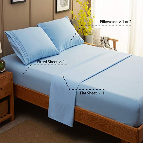 Image of SONORO KATE Bed Sheet Set Super Soft Microfiber 1800 Series Luxury Egyptian Sheets 18-Inch Deep Pocket Wrinkle and Hypoallergenic-4 Piece(King Lake Blue)