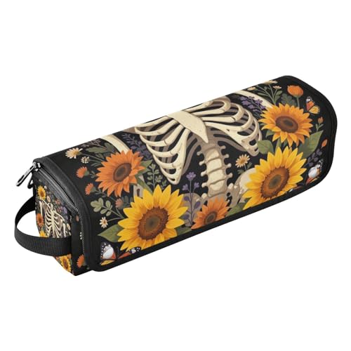 2-in-1 Curling Iron Travel Case and Heat Resistant Mat with Zipper Portable Hair Styling Tool Organizer for Flat Irons, Straighteners, Curling Irons, Skeleton Ribcage Wildflower Flowers Goth