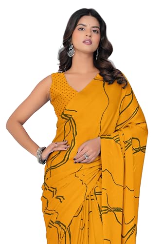 Image of MIRCHI FASHION Saree for Woman Chiffon Georgette Geometric Printed | Lightweight Farewell and Women's Office Sari with Blouse Piece