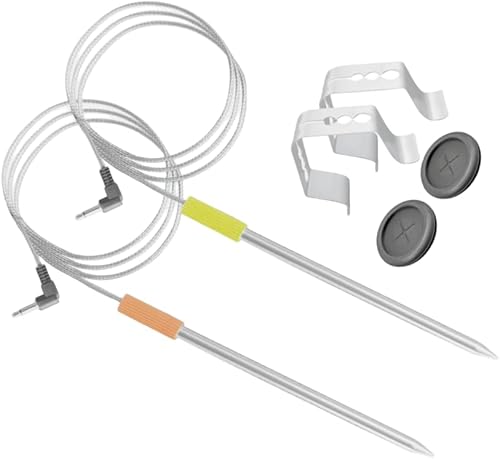 Paquete de 2 sondas de carne para parrillas Oklahoma Joe's, Z, parrilla de pellets de madera y ahumador, con ojales de sonda y clip de sonda de