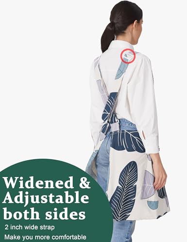 Image of Cozy Adjustable Cross Back Aprons for Women with Pockets Cotton Linen Cooking Kitchen Baking