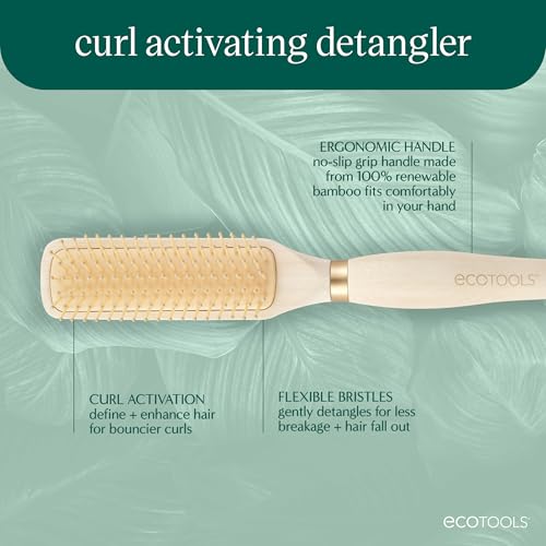 Image of EcoTools Curl Activating Detangler Hairbrush, Gently Detangle Wet Hair, Style, Define, & Enhance Curly & Wavy Hair, Less Breakage & Fall Out, Renewable Bamboo, Vegan & Cruelty-Free, 1 Count