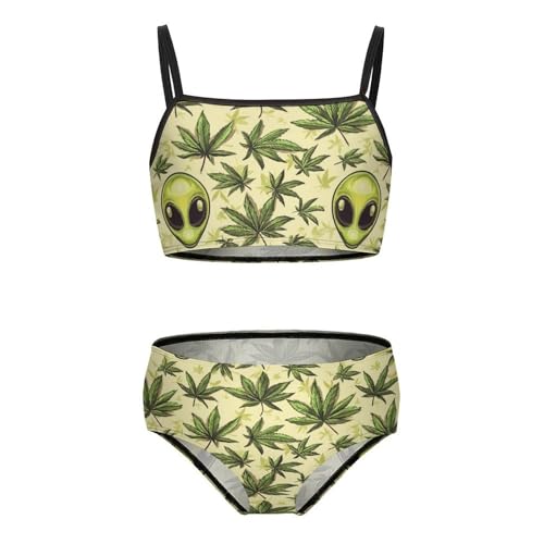 Aliens-Weed Leaf Girls Swimsuits Two Piece Bikini Sets Beach Sport Swimwear Bathing Suit
