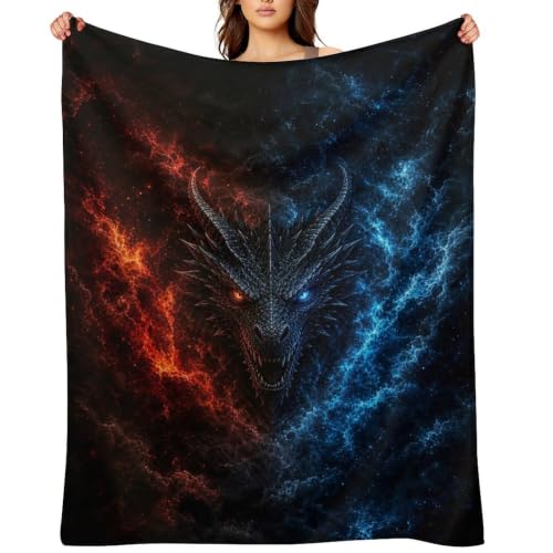 Dragon Red Blue Head Soft Throw Blanket for Couch Bed and Travel