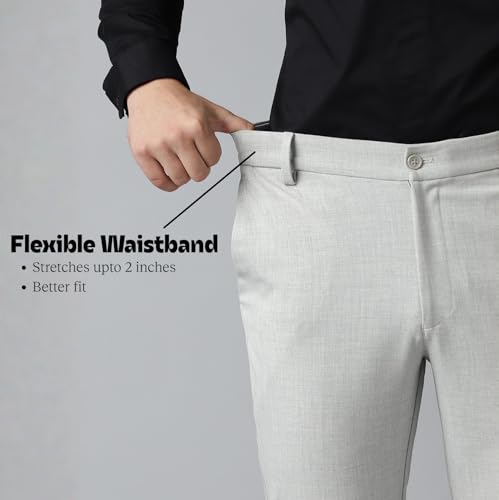 Image of SUBTRACT Men 4 Way Stretch Wrinkle Free Slim Fit Formal Trouser in with 2 Inch Flexible Waistband | Men's Trousers for Office Or Party