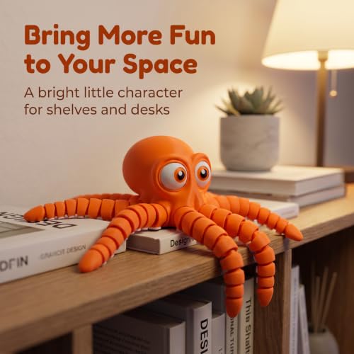 Image of 3D Printed Cute Octopus toys,Flexible Joint 3D Printed Animals(Orange) | boy toys age 6-8,Animal Figurine,Easter Basket Stuffers for Kids, 3D Printed toys, Classroom Prizes Supplies
