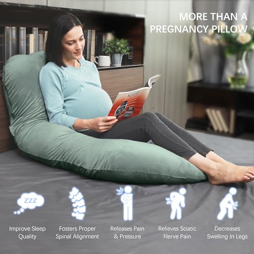 Image of MOON PARK Pregnancy Pillows for Sleeping - U Shaped Full Body Maternity Pillow with Removable Cover - Support for Back, Legs, Belly, Hips - 57 Inch Pregnancy Pillow for Women - Green
