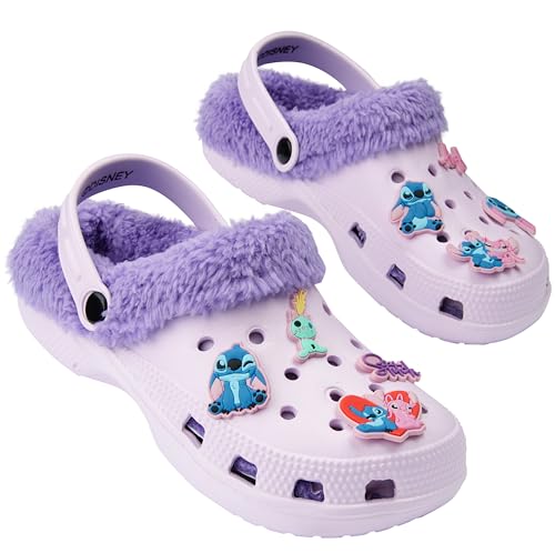 Disney Stitch Zuecos Invierno Niña con Forro Polar y Charms Extraíbles (Morado Stitch, 28/29 EU)