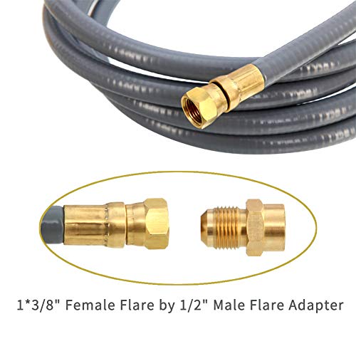 Upgraded 36 Feet 1/2 Inch ID Natural Gas Hose with 3/8 Inch Female Flare by 1/2 Inch Male Flare Adapter, Quick Connect Disconnect, Anti-Cracking for Natural Gas,Propane Equipment