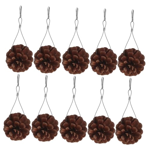 Toyvian 10pcs Bird Chew Toys for Parrots and Parakeets Natural Pine Cone Hanging Foraging Toy Shredding Cage Toy with Hook for Fun and Engaging Playtime