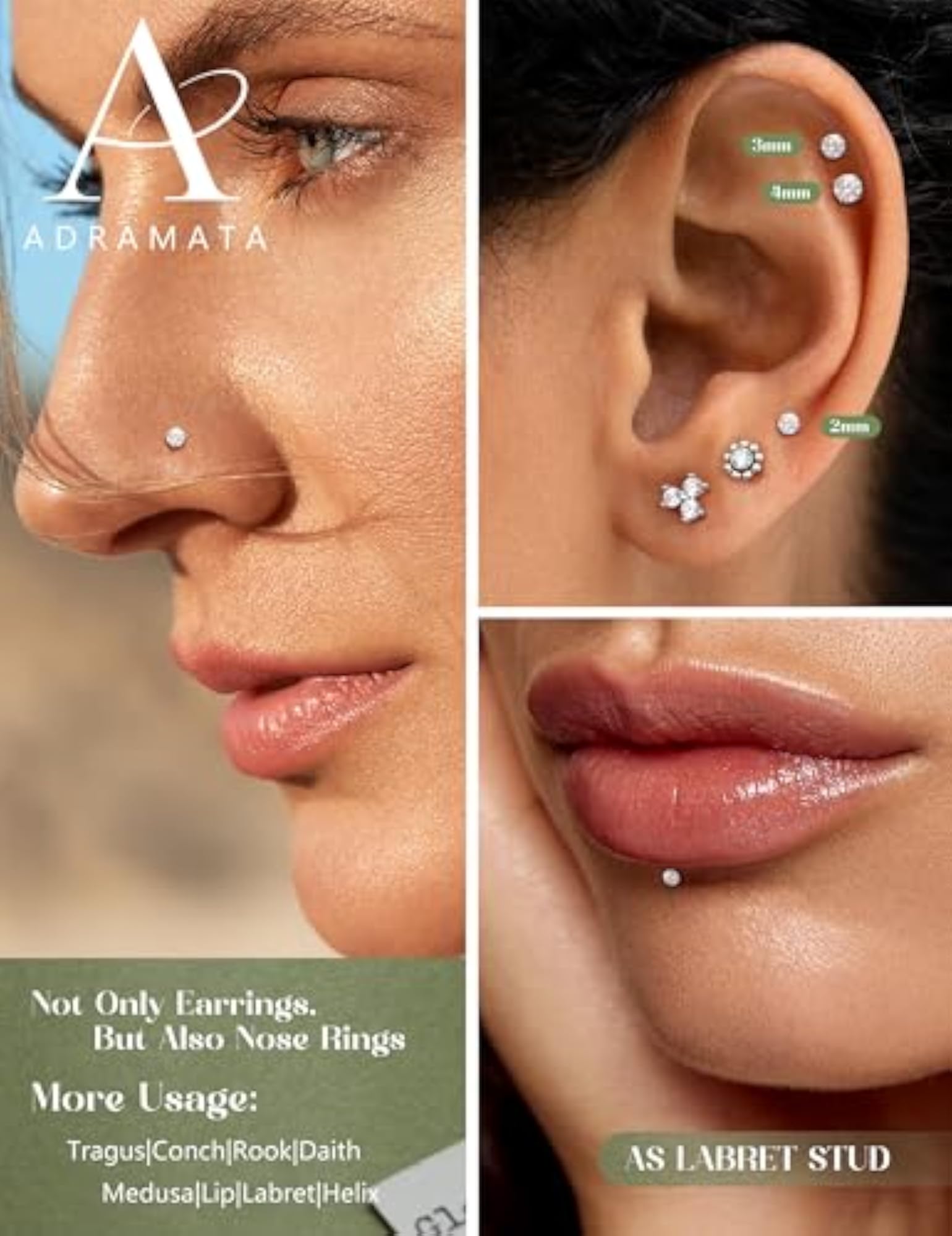 Tragus Helix Labret Piercing Internal Thread Stud