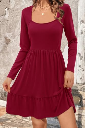 Image of Newshows Women's 2026 Summer Casual Square Neck Ruffle A Line Beach Vacation Sundress Work Business Dress with Pockets