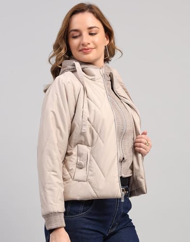Image of Monte Carlo Womens Regular Fit Self Designed Hooded Zipper Full Sleeve Winter Jacket Women Winter Jacket | Stylish Zipper Jacket | Casual Winter Wear For Women's (Pack Of 1)