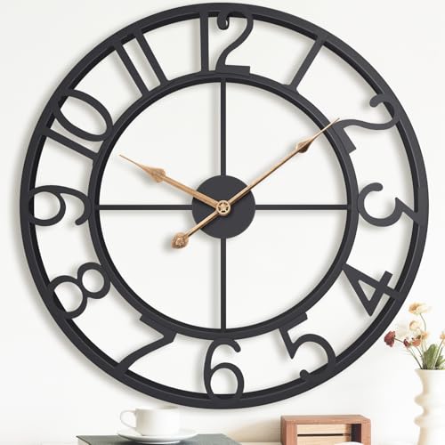Pytha Sight Orologio Da Parete Grande Moderno,35cm Orologio Da Parete Vintage XXL Nero Industriale In Metallo Slenzioso Con Numeri Arabi Per Soggiorno,Ufficio,Cucina,Sala Da Pranzo