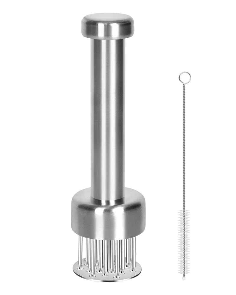 Meat Tenderizer Tool, 304 Stainless Steel with 21 Needles and Retractable Safety Guard, Ideal for Tenderizing Beef, Chicken, Turkey, and Steak, Dishwasher Safe