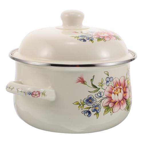 Mikinona Marmite Émaillée Rétro avec Couvercle Faitout Compact à Poignées Doubles pour Soupe et Aromates Résistante et Adaptée Plaques Gaz et Électriques