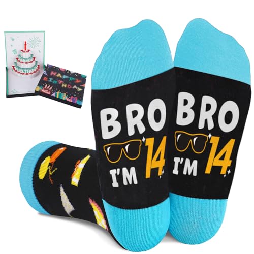Juesly 14 Year Old Birthday Gifts for Boys - Socks for Boys with Pop Up Birthday Card, Presents for 14 Year Old Boy