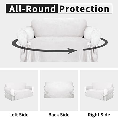 Easy-Going Velvet Couch Covers For 2 Cushion Couch Sofa, Luxury Velvet Sofa Cover With Ties, One Piece Sofa Slipcover For Living Room (White, Loveseat) #TOP2