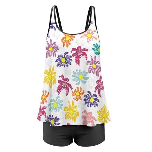 Ensemble bikini tankini à fleurs colorées doté d'un short de garçon confortable - 4