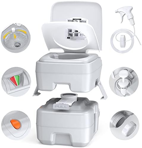 KAIZONPOT Portable Toilet for Camping, 5.3 Gallon Camping Porta Potty, Travel RV Potty with Large Discharge Opening, Level indicator, T-type Water Outlets for Hiking, Boating, Trips, Fishing