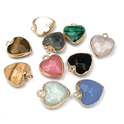 QSLLER 8 PCS Heart Shaped Natural Stone Pendants Healing Chakra Reiki Love Stone Charm Bulk for Jewelry Making