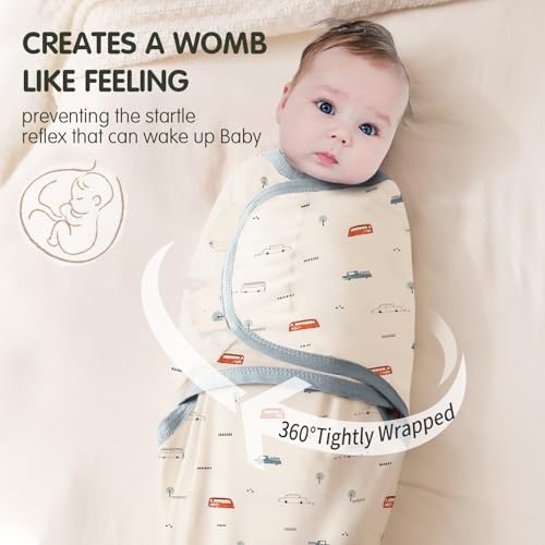 Image of insular Baby Swaddle Wrap, Swaddle Blanket for Newborn and Infant, Adjustable Swaddling Set for Boy and Girl, Soft Cotton Baby Sleep Sack 3 Pack, Car&Dachshund, Small(0-3 Month)