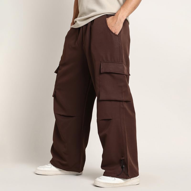 Image of CAHOOT Men's Cargo Trousers for Casual Wear | Mid-Rise | Relaxed Fit | Button Closure | Cargo Pants Crafted with Comfort Fit for Everyday Wear