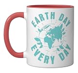 Earth Day Every Day Environmental Climate Change Activist Ceramic Mug, Red/White