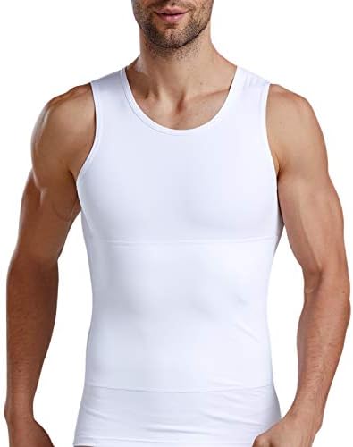 ISUP Mens Slimming Body Shaper Compression Tank Top Undershirt Shapewear White