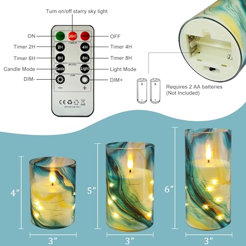 Image of Flickering Flameless Candles, Recessed String Light LED Candles 3D Wick Acrylic Battery Operated LED Pillar Candles with Remote and Timer for Modern Simple Home Decor Set of 3(Marble Printed)