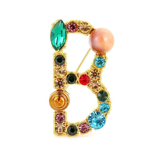 Image of Rhinestone Initial Brooch 26 Letter A-Z Lapel Pin - Colorful Crystal Badge for Women Girls - Large Capital Letter for Dress Suit Bags Decors (B)