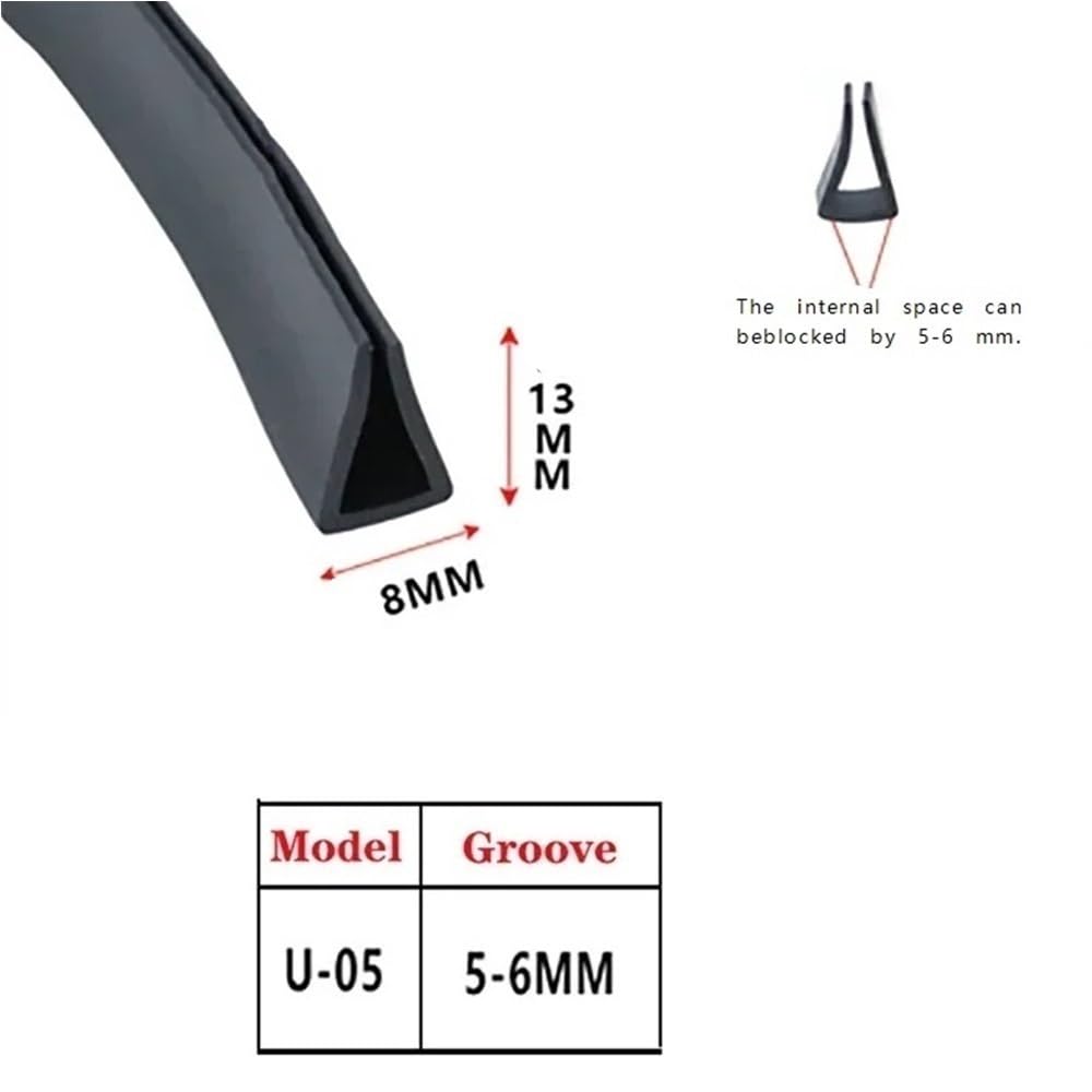 Striscia di tenuta in gomma nera a forma di U for bordi meccanici for auto, protezione angolare in metallo, 1 pezz0(8MMX13MMX3METERS)