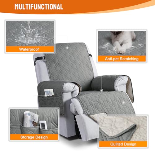 Image of VANSOFY 100% Waterproof Recliner Chair Covers, Recliner Cover Non-Slip Dog Chair Cover Furniture Protector Washable Slipcover with Pocket, Elastic Straps for Pets, Dogs(Gray, 28 inch)