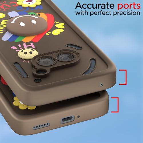 Image of Pikkme Back Cover for Nothing Phone 2A / 2A Plus | Soft Silicone| Cute Rainbow Smile & 3D Cartoon Flower Design | Shockproof Raised Camera Protection Bumper Case (Brown)