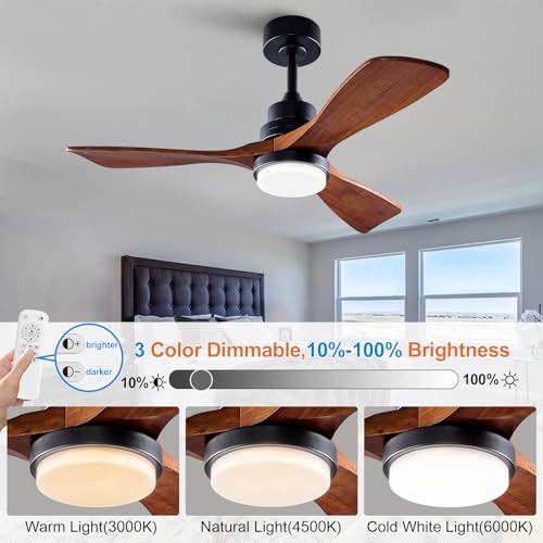 Ventilateur de plafond silencieux pour chambre noir de 106,7 cm télécommande - 3