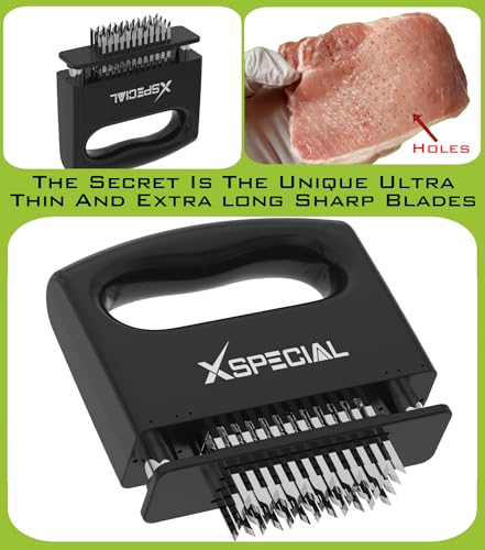 Image of XSpecial Mini-Deluxe Meat Tenderizer 48 Blade Stainless Steel - Kitchen Cooking Gadgets Tools with Ultra Sharp Needle That Makes Steak & Chicken Tender - No More Hammer, Meat Pounder Or Mallet