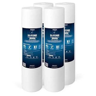Ronaqua 20" x 4.5" Big Sediment Replacement Water Filter Cartridge, 1 Micron, NSF Certified, for Whole House, Compatible with 155358-43, 2PP20BB1M, AP810-2, FPMB-BB5-20, P5-20BB, SDC-45-2005, 4 Pack