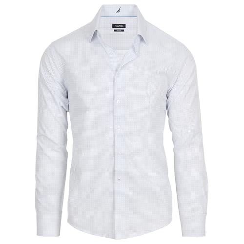 Nautica Slim Fit Mens Dress Shirts Long Sleeve Performance Polyester Fabric Wrinkle Free 4-Way Stretch