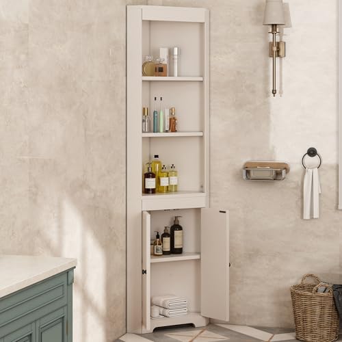 YuQozii Mobile alto da bagno, tre ripiani aperti, porte a